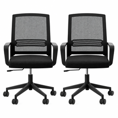 Artiss 2x Ergonomic Office Chair Mesh Mid Back Home Office Desk Chairs with Lumbar Support Black