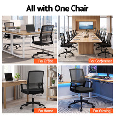 Artiss 2x Ergonomic Office Chair Mesh Mid Back Home Office Desk Chairs with Lumbar Support Black