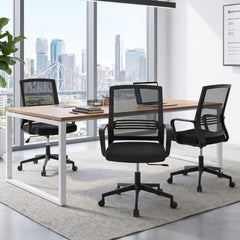 Artiss 2x Ergonomic Office Chair Mesh Mid Back Home Office Desk Chairs with Lumbar Support Black