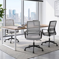 Artiss 2x Ergonomic Office Chair Mesh Mid Back Home Office Desk Chairs with Lumbar Support Grey