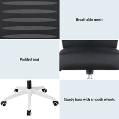 Artiss Ergonomic Office Chair Mesh Computer Desk Chairs with Lumbar Support, Height Adjustment Swivel Chair Mid Back for Home Office Study, Black and White
