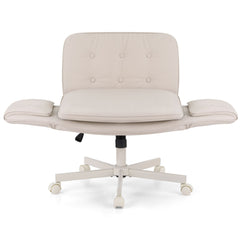 Artiss Criss Cross Chair with Wheels & Adjustable Armrests, Ergonomic Cross Legged Office Desk Chair PU Leather Vanity Chair Swivel for Home, Make Up, Bedroom, Computer, Beige