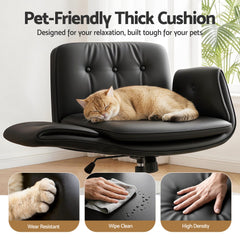 Artiss Criss Cross Chair with Wheels & Adjustable Armrests, Ergonomic Cross Legged Office Desk Chair PU Leather Vanity Chair Swivel for Home, Make Up, Bedroom, Computer, Black