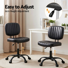 Artiss Armless Office Chair with Wheels, Ergonomic PU Leather Office Desk Chair, Height Adjustable 360° Swivel Computer Task Chair for Home Office, Study Room & Small Space, Black