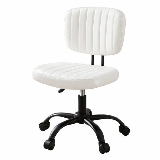 Artiss Armless Office Chair with Wheels, Ergonomic PU Leather Office Desk Chair, Height Adjustable 360° Swivel Computer Task Chair for Home Office, Study Room & Small Space, White