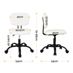 Artiss Armless Office Chair with Wheels, Ergonomic PU Leather Office Desk Chair, Height Adjustable 360° Swivel Computer Task Chair for Home Office, Study Room & Small Space, White