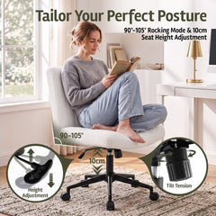 Artiss Armless Cross Legged Office Chair Wide Seat Vanity Chair Teddy Fleece Beige