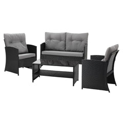 Gardeon 4-Piece Outdoor Sofa Set Coffee Table Chair Rattan Furniture Black