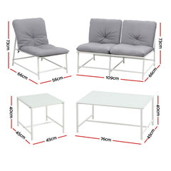 Gardeon 5-Piece Outdoor Sofa Set with Cushions table and Chairs White