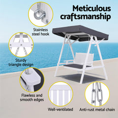 Gardeon Outdoor Wooden Swing Chair Garden Bench Canopy Cushion 3 Seater White