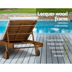 Gardeon Sun Lounge Wooden Lounger Outdoor Furniture Day Bed Wheels Patio White