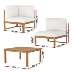 Gardeon 4-Seater Outdoor Sofa Set Wooden Lounge Setting 5PCS