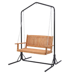 Gardeon Wooden 2-Seater Outdoor Swing Chair with Black Stand Hanging Chair Patio Furniture