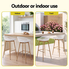 Gardeon 2PC Outdoor Bar Stools Plastic Metal Dining Chair Patio Furniture White