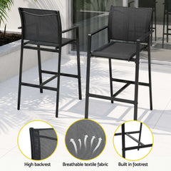 Gardeon 7PCS Outdoor Bar Set Stools Dining Chairs Table Patio Steel Bistro Set Black