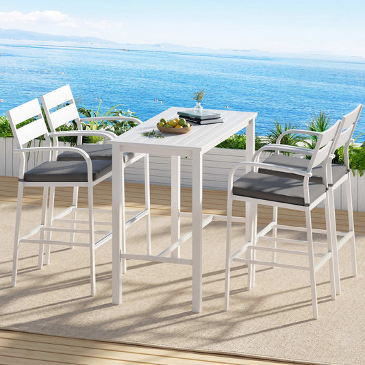 Gardeon Outdoor Bar Set 5-Piece Patio Dining Chairs Aluminium Table Stools White