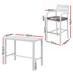 Gardeon Outdoor Bar Set 5-Piece Patio Dining Chairs Aluminium Table Stools White