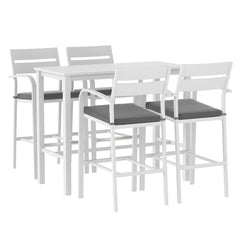 Gardeon Outdoor Bar Set 5-Piece Patio Dining Chairs Aluminium Table Stools White