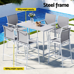 Gardeon 7PCS Outdoor Bar Set Stools Dining Chairs Table Patio Steel Bistro Set White