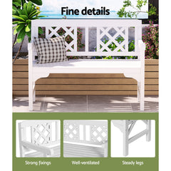 Gardeon Outdoor Garden Bench Wooden Chair 2 Seat Patio Furniture Lounge White