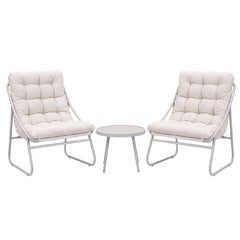 Gardeon 3PC Outdoor Bistro Set Patio Furniture Table and Chairs Steel Dining Chair Khaki