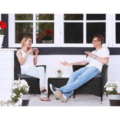 Gardeon 3PC Outdoor Bistro Set Patio Furniture Wicker Setting Chairs Table Cushion Black
