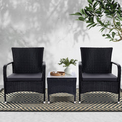 Gardeon 3PC Outdoor Bistro Set Patio Furniture Wicker Setting Chairs Table Luca