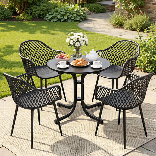 Gardeon 5PCS Outdoor Dining Set Table and Chairs Patio Furniture Garden Diamond Black