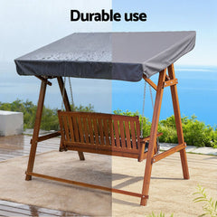 Gardeon Outdoor Wooden Swing Chair Garden Bench Canopy Cushion 3 Seater Teak