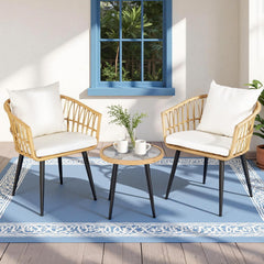 Gardeon 3PC Outdoor Bistro Set Patio Furniture Lounge Setting Table and Chairs Natural