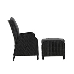 Gardeon Recliner Chair Sun lounge Wicker Lounger Outdoor Furniture Patio Adjustable Black