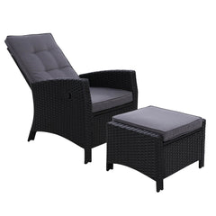 Gardeon Recliner Chair Sun lounge Wicker Lounger Outdoor Patio Furniture Adjustable Black