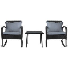 Gardeon 3PC Rocking Chair Table Wicker Outdoor Furniture Patio Bistro Set Black