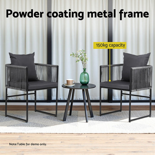 Gardeon 2PC Outdoor Dining Chairs Woven Rope Chair Patio Furniture Garden Steel