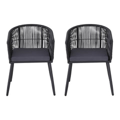 Gardeon 2PC Outdoor Dining Chairs Wicker Chair Patio Furniture Garden Steel Black