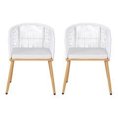 Gardeon 2PC Outdoor Dining Chairs Wicker Chair Patio Furniture Garden Steel White