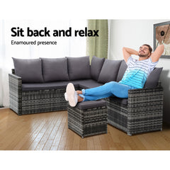 Gardeon Outdoor Dining Set Sofa Lounge Setting Chairs Table Ottoman Grey Cover