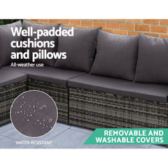 Gardeon Outdoor Dining Set Sofa Lounge Setting Chairs Table Ottoman Grey Cover