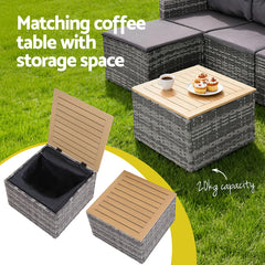 Gardeon 5 Pieces Outdoor Sofa Set 4-Seater Grey Rattan Patio Furniture Table and Chair Setting