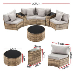 Gardeon 4 Seater Outdoor Sofa Set 7PCS Table Chair Brown Rattan Patio Furniture