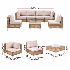 Gardeon 6 Seater Outdoor Sofa Set 7PCS Table Chair Set Garden Rattan Patio Furniture