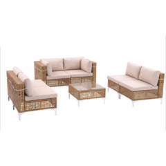 Gardeon 6 Seater Outdoor Sofa Set 7PCS Table Chair Set Garden Rattan Patio Furniture