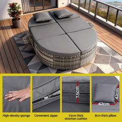 Gardeon Outdoor Day Bed Sun Lounge Setting Wicker Lounger Patio Furniture w/ Retractable Side Tray