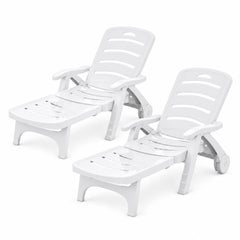 Gardeon Set of 2Sun Lounger Folding Chaise Lounge Chair Wheels Patio Outdoor Furniture