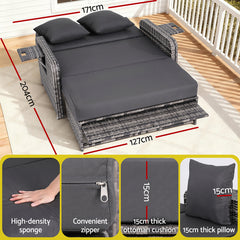 Gardeon Outdoor Day Bed Sun Lounge Setting Wicker Lounger Patio Furniture Grey