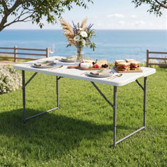 Gardeon 123cm Folding Table Portable Fold-in-Half with Handle Camping Picnic Adjustable Height