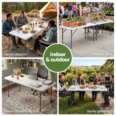 Gardeon 123cm Folding Table Portable Fold-in-Half with Handle Camping Picnic Adjustable Height