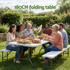 Gardeon 180cm Folding Table Portable Fold-in-Half with Handle Camping Picnic