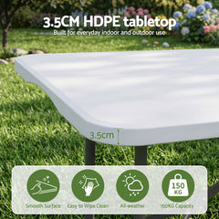 Gardeon 180cm Folding Table Portable Fold-in-Half with Handle Camping Picnic