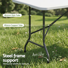 Gardeon 180cm Folding Table Portable Fold-in-Half with Handle Camping Picnic